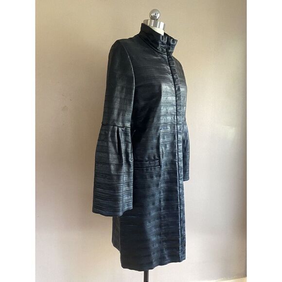 ESCADA Black Coat Size 6, Coated Wool Shiny Trumpet Sleeve Fall Winter Jacket 36 - Picture 9 of 12